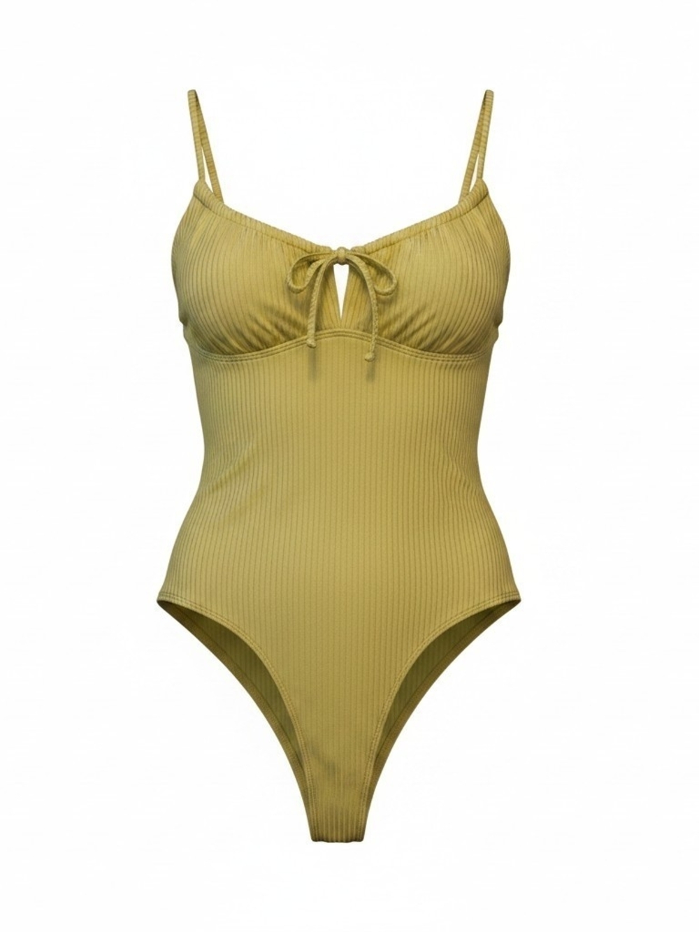 Ribbed Tie-Front One-Piece Swimsuit - Olive